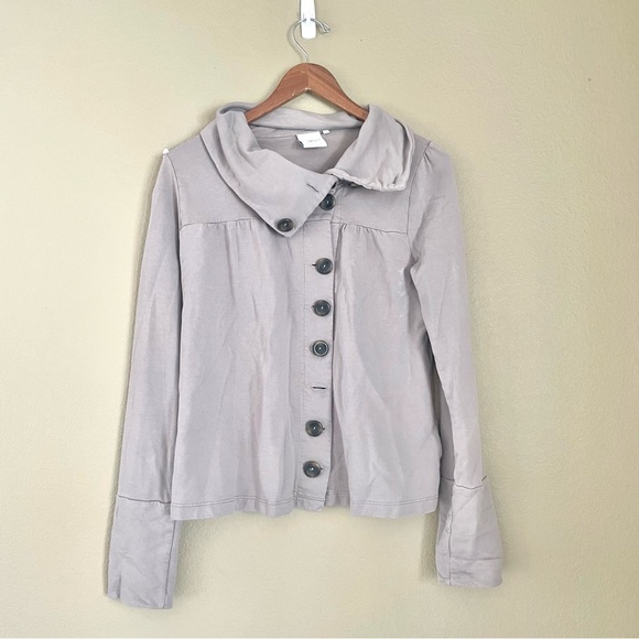 Michael Stars Asymmetric Button Front Cotton Sweater Light Gray Size Medium - Picture 2 of 8